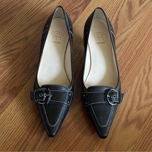Joan & David Circa Comfort 365 Black Leather kitten heeled pumps